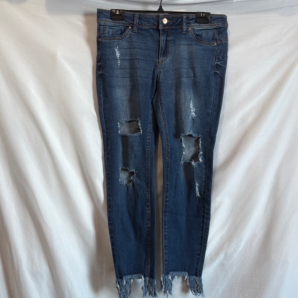 Forever 21 Dark Blue Distressed Cropped Jeans